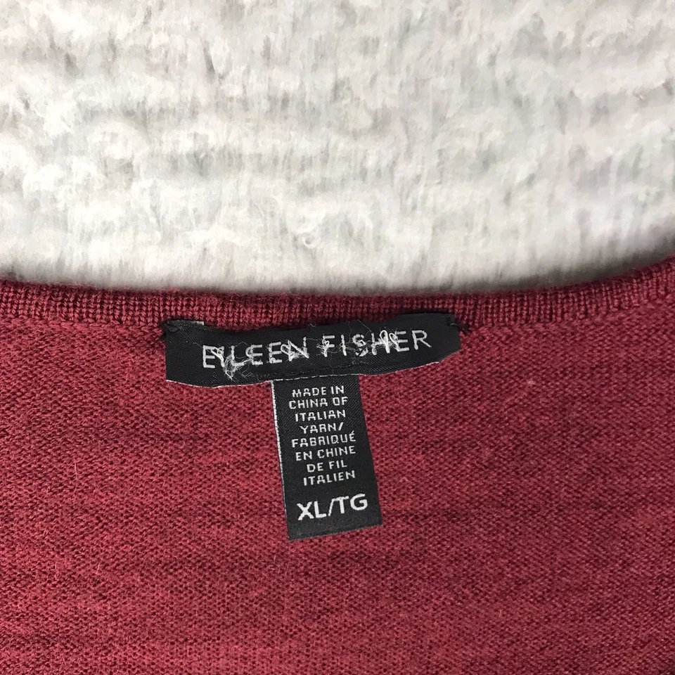 Vestido Suéter Eileen Fisher Mujer XL Rojo Lana Merino Tejido Cuello Redondo Túnica Foto 3 de 4