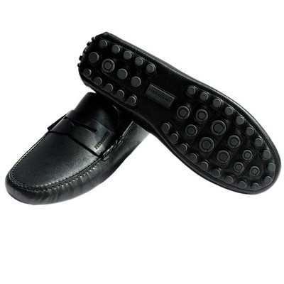 Ferragamo Penny Loafers Driver 9 EE Pebbled Black Leather  display picture 1