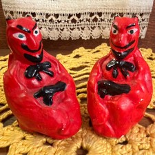 Antique Vintage Halloween Devil Salt Pepper Shakers Chalkware ca 30s-40s Miller?