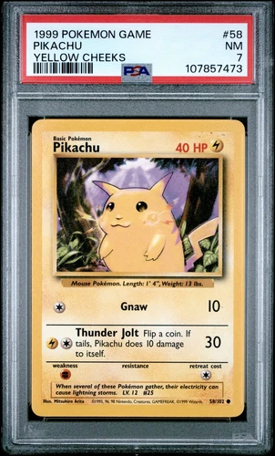 1999 POKEMON BASE SET UNLIMITED YELLOW CHEEKS #58 PIKACHU PSA 7