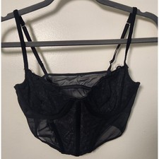 Black Mesh Corset Lace Top Women's Small With Boning Lingerie Adjustable Goth