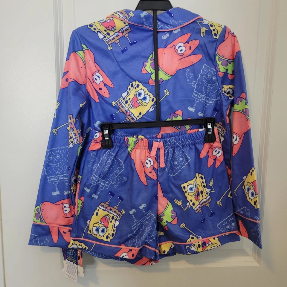 NOVO com etiquetas Bob Esponja 2 peças conjunto de pijama manga longa com shorts crianças médio macio confortável - Imagem 2 de 4