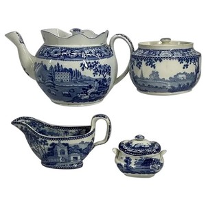 Antique c1830s Pearlware, Staffordshire Trasnsferware Tea Set