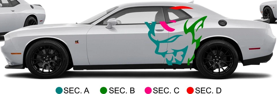 Dodge Challenger 2013-2023 diseño lateral cabeza de demonio (incluye ambos lados) Foto 3 de 4