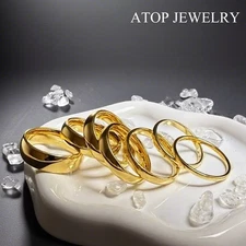 Tungsten Carbide Gold Polish Plated Metal Wedding Band Ring ATOP Men's Jewelry