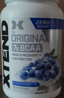 Xtend 7g BCAA Powder Blue Raspberry Ice Zero Sugar Muscle Recovery 90 Servings