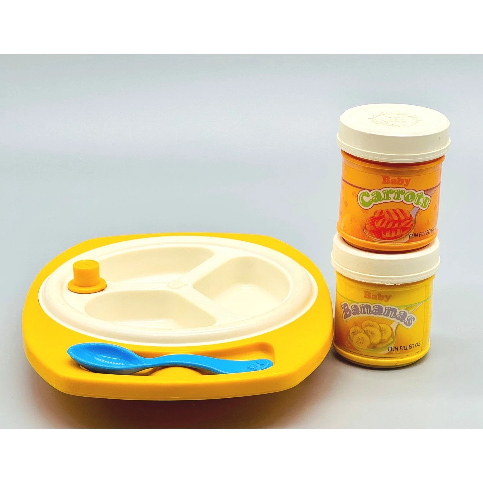 Fisher Price Fun with Food Baby Mealtime Set Warming Plate Carrots Bananas Jars