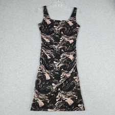 Lola Grace Dress Women S Black Pink Marble Swirl Mesh Ruched Stretch Square Neck