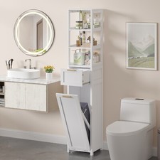 Narrow Storage Cabinet with Shelf Hidden Tilt Out Trash Can for Bathroom Kitchen