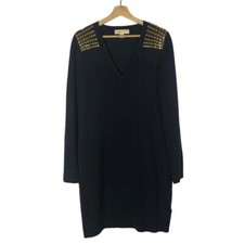 MICHAEL Michael Kors Navy Blue Gold Studded Long Sleeve Sweater Dress L
