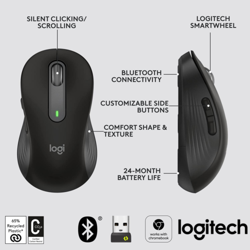 NEW Logitech Signature M650 Wireless Bluetooth Mouse Ergonomic USB Graphite - Picture 8 of 10