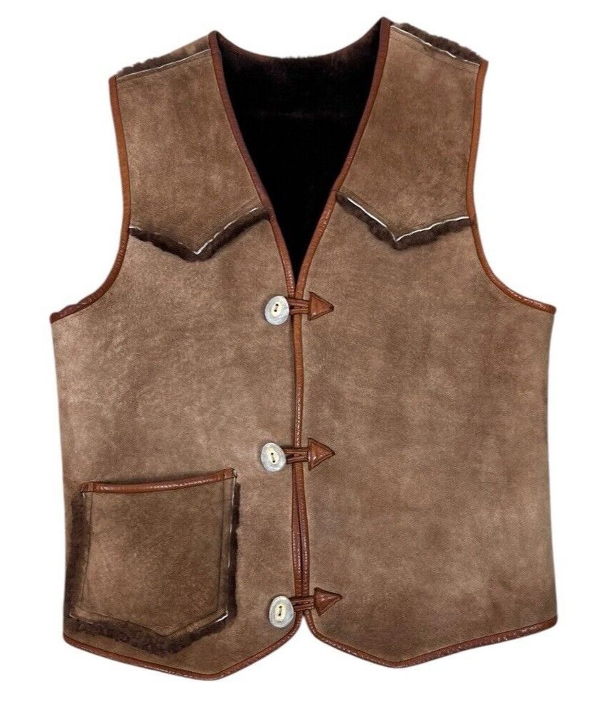 VTG Overland Sheepskin Co Genuine Shearling Vest Men Large Antler