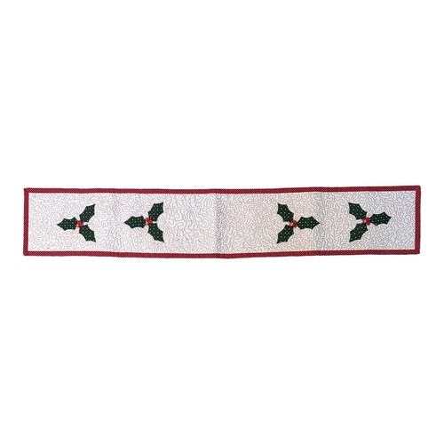 Vintage Beautiful Handmade Christmas Holly Quilted Table Runner 41” x 7” - Picture 2 of 11