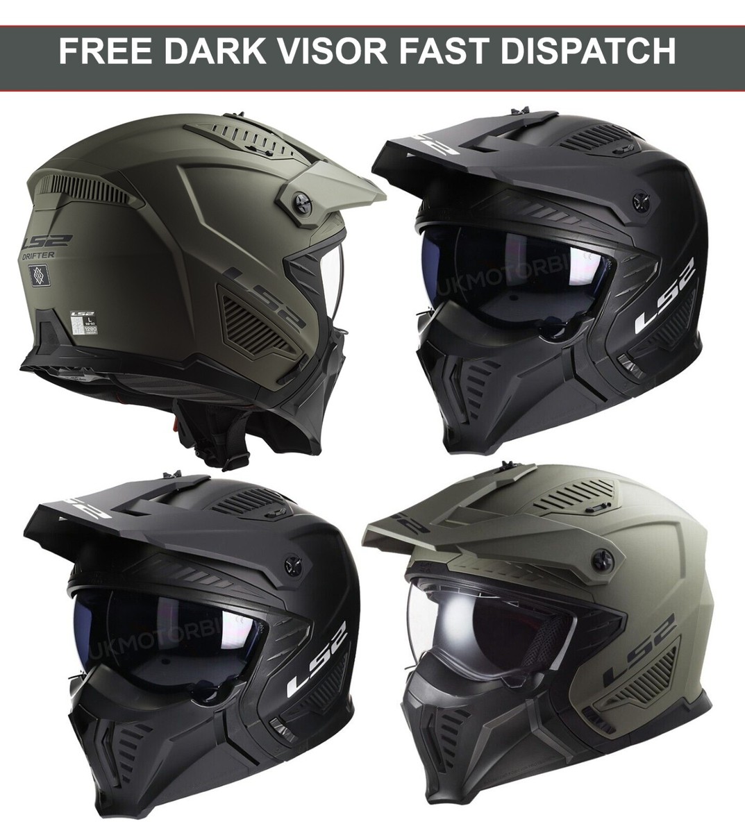 LS2 OF606 DRIFTER DEVOR MODULAR OPEN FACE MOTORCYCLE HELMET + FREE