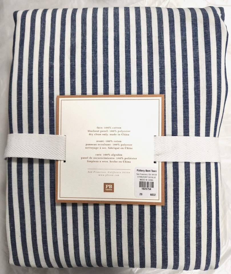 Pottery Barn Teen Stripe Ruffle Blackout Drape 52" x 108" Blue / White - Image 2 of 2