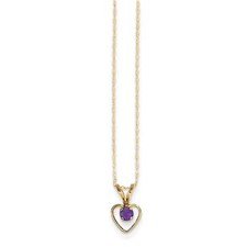 14K Yellow Gold 3mm Amethyst Birthstone Heart Necklace 15" Madi K Childs Jewelry