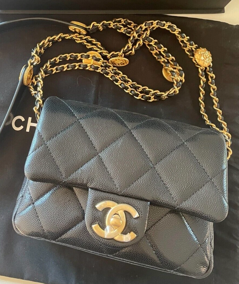 Chanel Classic Pouch with Handle Black Iridescent Caviar Gold Hardware