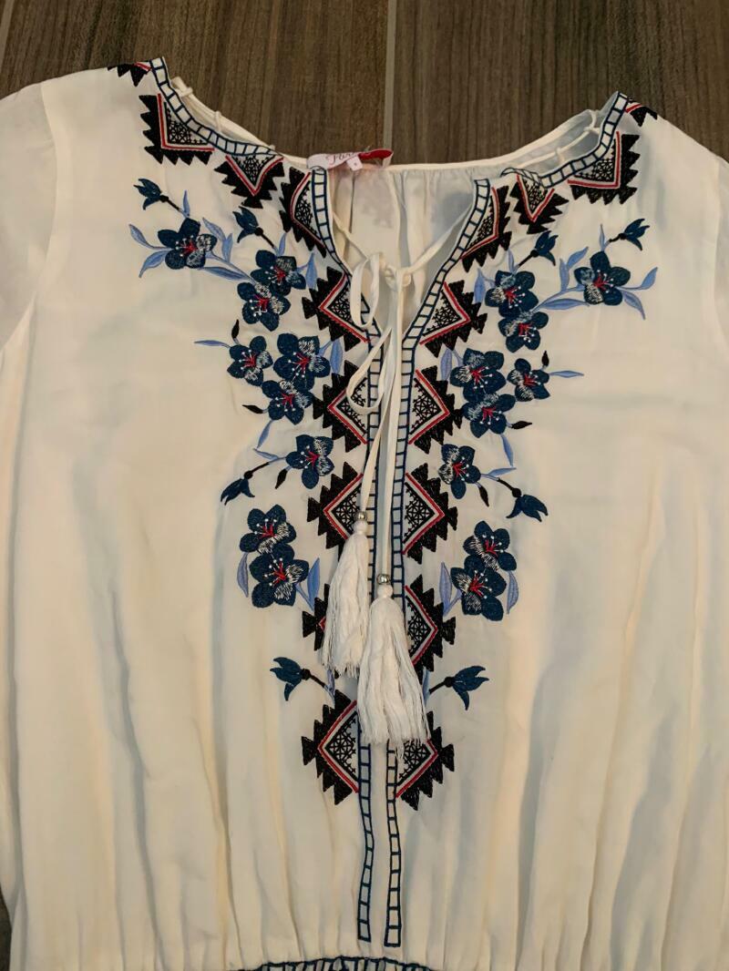 Parker Womens S White Embroidered Maeve Boho Blouson Long Sleeve Mini Dress  | eBay