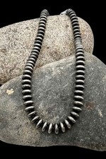 Southwestern Navajo Pearl Style Saucer Shape Silver Tone Beaded Necklace