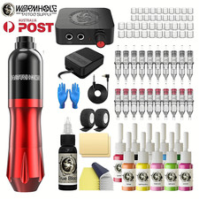 Wormhole Tattoo Machine Kit Rotary Motor Pen Gun Inks Power Supply Needle Grip