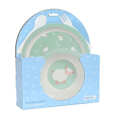 SAFTA S.A. Schaf 4.tlg Kindergeschirr Set Baby Geschirr BPA FREI Essgeschirr Geschenkset
