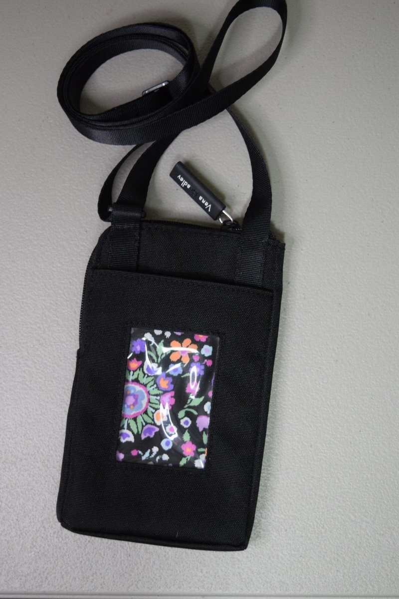 Vera Bradley Crossbody Phone Purse Black Floral Pattern Inside RN