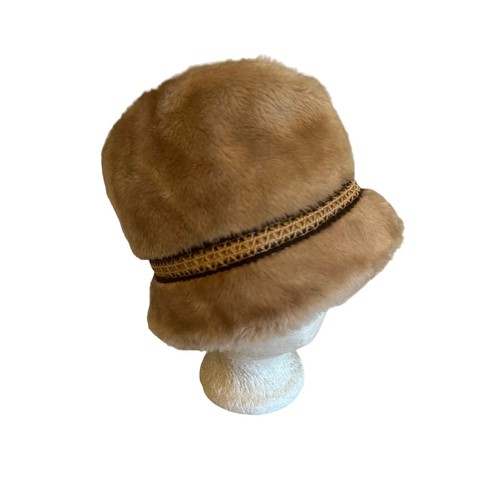 Vintage faux fur hat brown quilted ear flaps womens mens  display picture 1