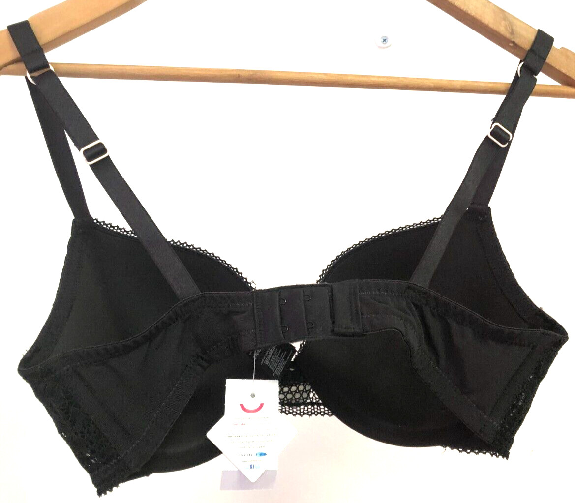 Debenhams Bra 32DD Black Underwired Padded Ruby Lace Plunge BNWT image 2