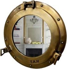 Antique Brass Mirror Porthole 12 Inch Wall Hanging Nautical Home Bathroom Decor