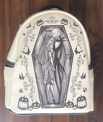 Loungefly Cream and gray Backpack with  Jack Skellington and Sally Amazon.com | Loungefly X Disney Nightmare Before Christmas  main image 3