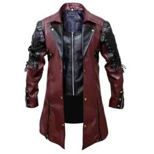 Mens Gothic Steampunk Trench Coat   Burgundy ...