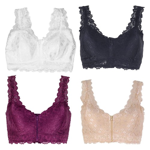 Front Zipper Bra Lace Bralettes For Women Comfort Full-Coverage Wirefree Bra
