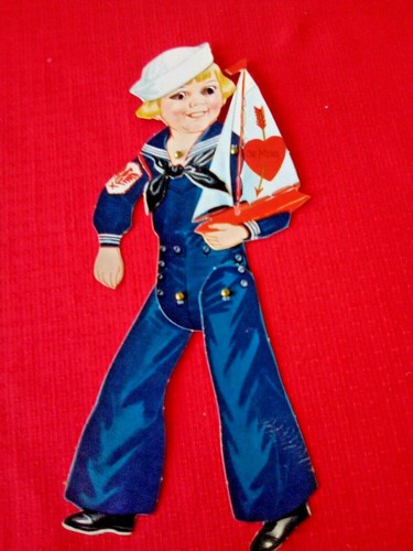 VTG 1940'S MECHANICAL VALENTINE FIGURE CARD NAVY COSTUME LEGS-ARMS-HEAD MOVES - Picture 4 of 6