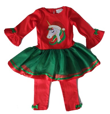 Emily Rose Toddler Girls'  Unicorn Christmas Bell Sleeve Tutu Dress & Pants Set