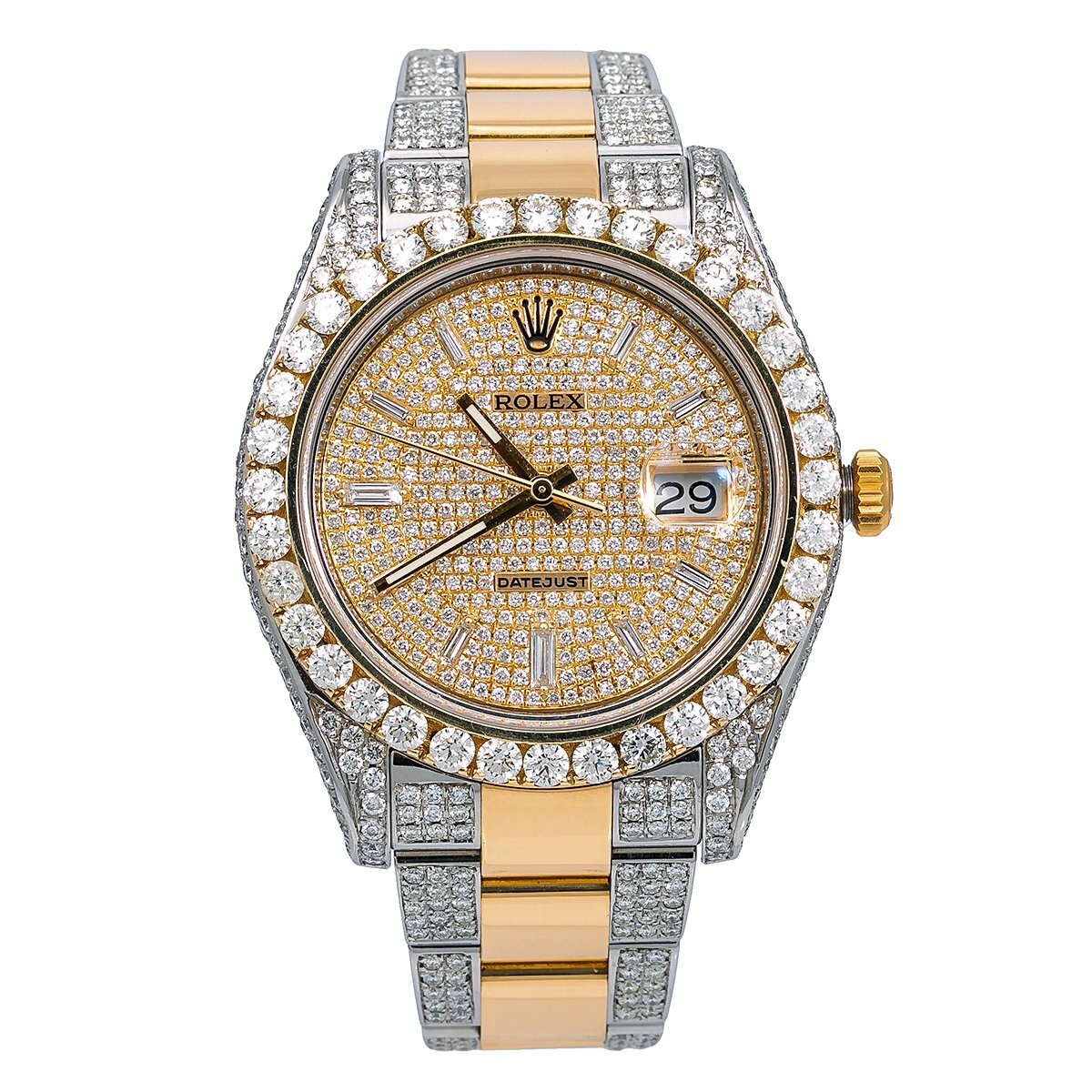 Rolex Datejust II 41mm Two Tone Yellow Gold Oyster Bracelet Iced Out - 116333
