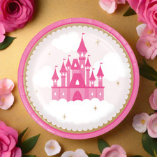 8 pack, Pink Princess Disposable Dessert Plates 7", Birthday Party Tableware