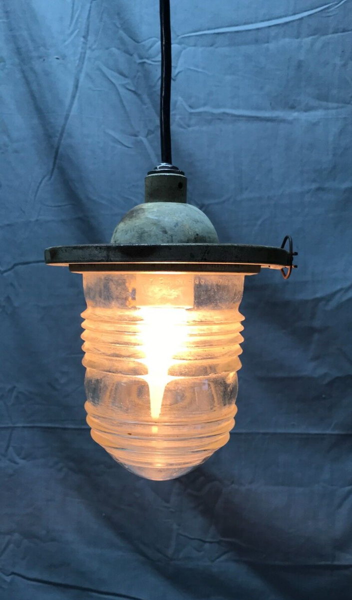 VTG Light Nautical Industrial Metal Hanging Glass Jelly Jar
