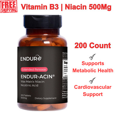 ENDUR-ACIN Niacin - Vitamin B3 500mg Extended Release & Low-Flush, 200 Tablets