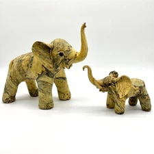 Vintage Crushed Oyster Shell Elephant Figurines Mother and Baby - Home Decor