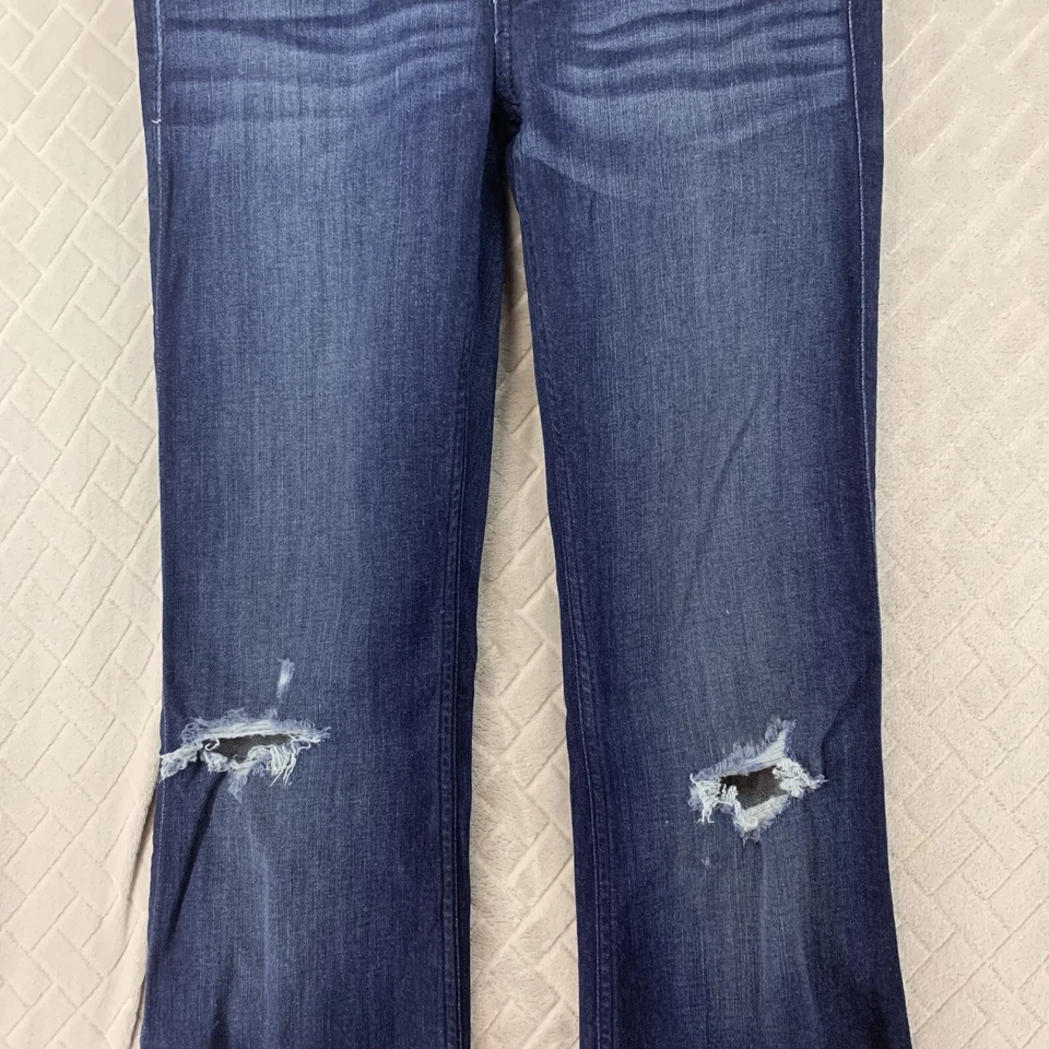 Hollister Womans 26 Denim Jeans Blue Flare Bell Bottom Dark Wash Distressed - Image 3 of 4