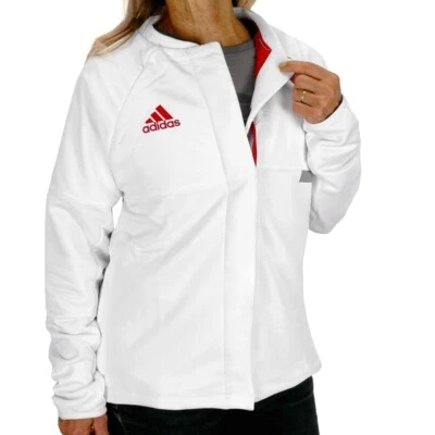 Adidas Damen Snap Jacket Adibreak Trainingsjacke Sport Jacke weiß/rot Basketball - Bild 1 von 4