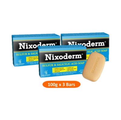 3 Packs NIXODERM Sulfur & Salicylic Acid Soap 100g - Acne & Common Skin Problem