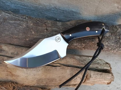 CUSTOM HANDMADE FORGED STAINLESS STEEL SKINNING KNIFE WITH HORN HANDLE&SHEATH