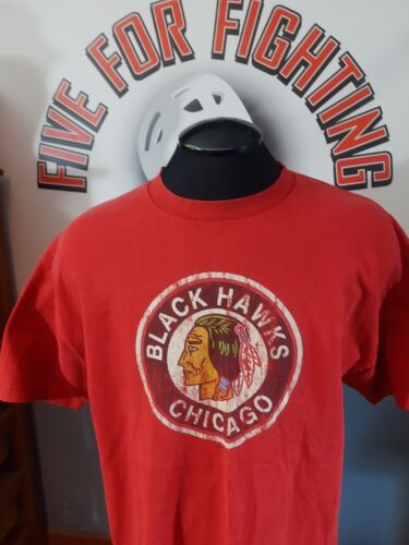 CHICAGO BLACKHAWKS VINTAGE DISTRESSED T-SHIRT NHL - Photo 1 sur 12