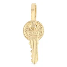 14K Yellow Gold Key Charm Pendant For Necklace or Chain