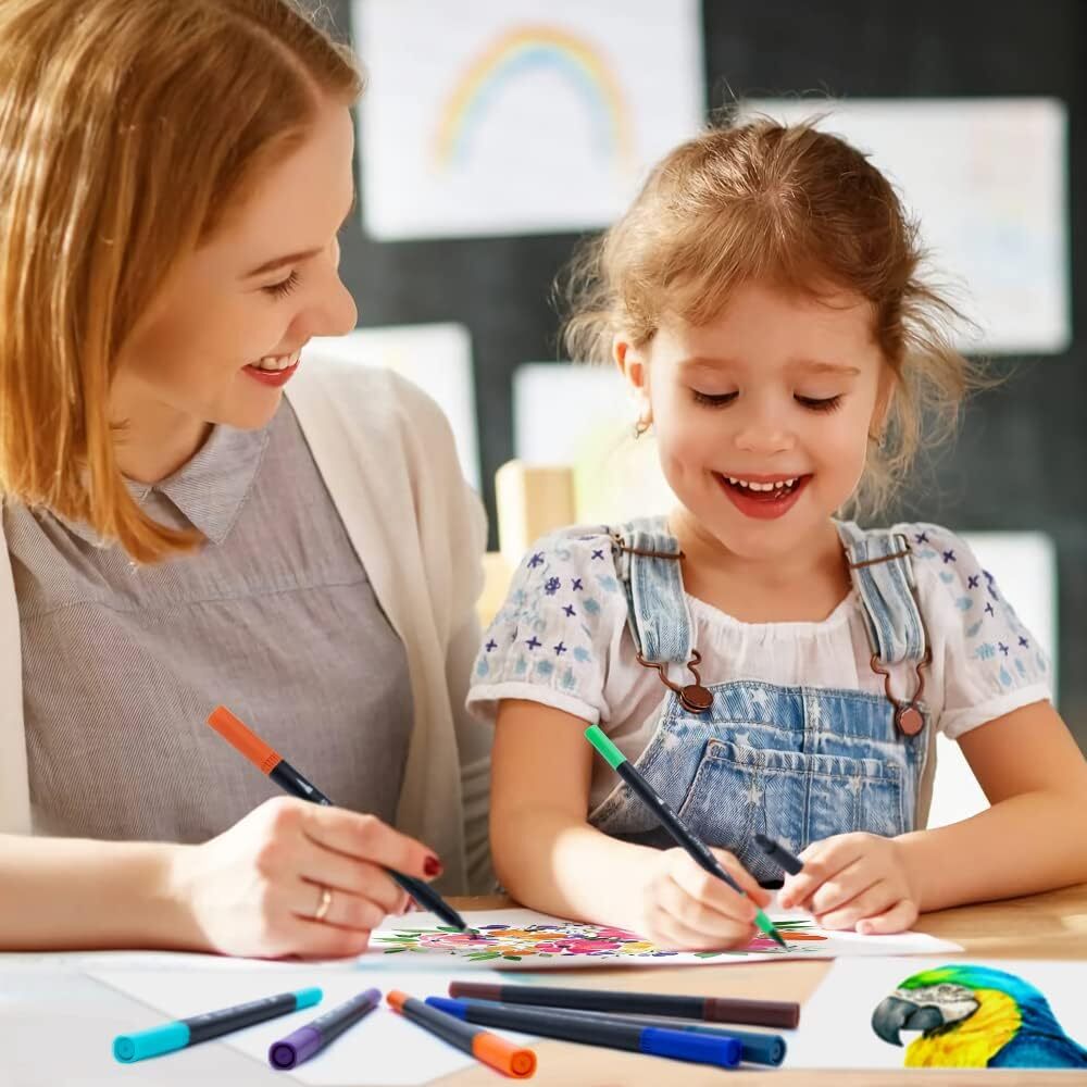 Dual Brush Markers for Adult Coloring Books, 24 Colored Fine Point Marker Pen fo