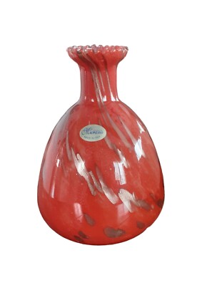MURANO Mid Century Modern Art Glass Vase Orange Copper Avem Vase. Italian