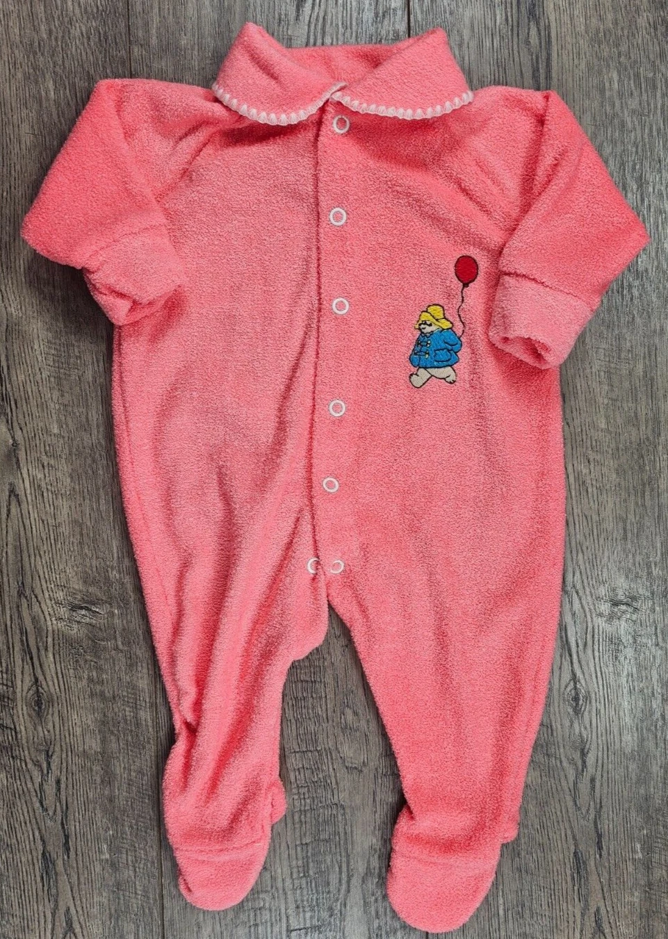 Baby Girl Clothes Vintage Paddington Bear Newborn- 3 Month Coral Footed Outfit