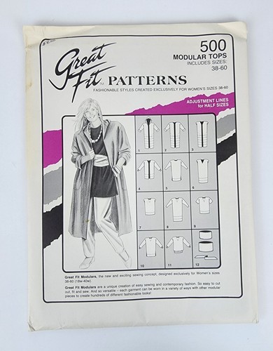Neu Great Fit 500 Nähmuster modulares Oberteil Gr. 38-60 ungeschnitten Vintage Übergröße