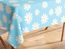 56 x 70 Blue Daisy Cotton Tablecloth  New
